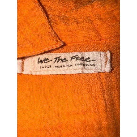 We The Free Orange Cotton Waffle Gauze Textured Short Sleeve Button-Up Shirt L - Picture 5 of 11
